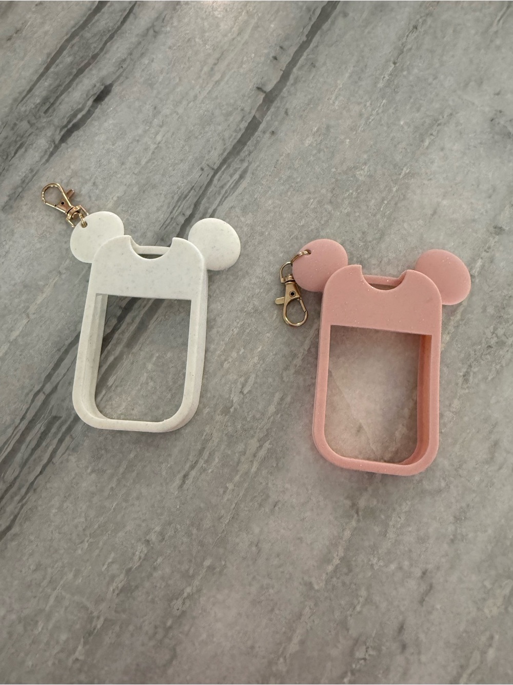 Silicone mickey or Minnie Ear Hand Sanitizer Holder - Pink and White